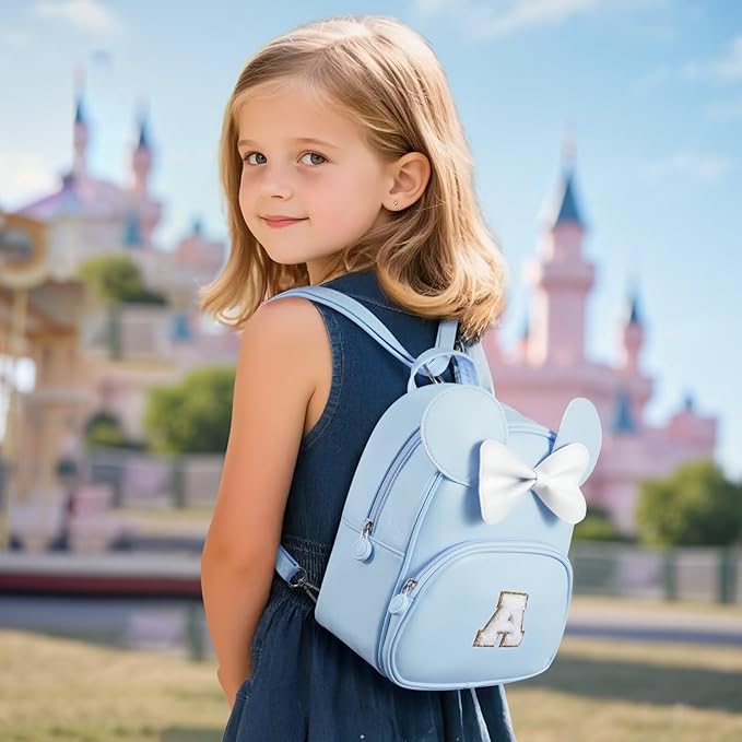Backpack for Girls Kids Toddler, Bookbag for Teen Girl Kids Birthday Gifts, School Backpack for Girls with Cute Bow, Initial Blue N