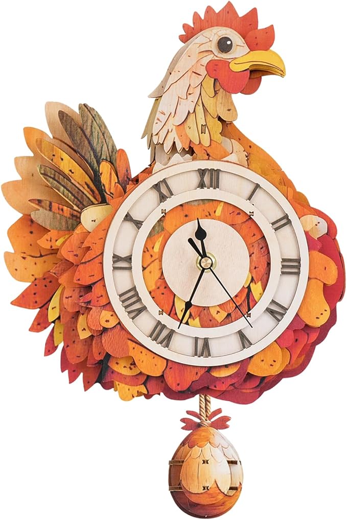 Cutywood 3D Puzzles for Adults Clock-Rooster Design Model Kit-Mechanical DIY Pendulum Clock with Roman Numerals-Desk Home Office Decor Personalized Gift for DIY Lovers
