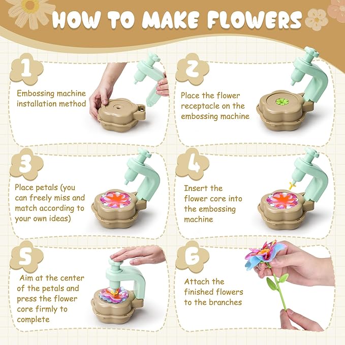 DIY Art Flower Toys Include Extra Accessories Set, Arts and Crafts Activity Kit for Kids Ages 3-12, Fabric Bouquet Craft for Toddler, Birthday Gifts for 3 4 5 6 7 8 9 10 11 12 Year Old Girls