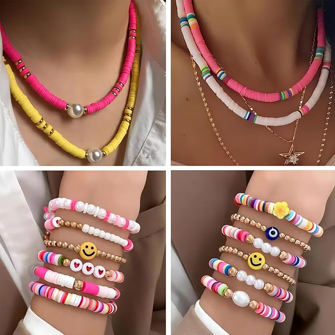 YMSDZHL 7100+PCS Clay Beads Bracelet Making Kit,48 Color DIY Flat Preppy Beads for Friendship Jewelry Making,Polymer Heishi Beads with Charms Gifts for Teen Girls Crafts for Ages 4-12 (7100+PCS)
