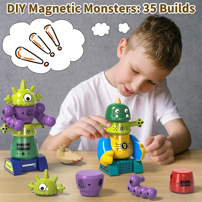 Magnetic Robot Toy for Kids 3-5, 35 PCS STEM Educational Playset with Storage Box, DIY Stacking Monster Robots, Toddler Creative Alien Toys Gift for Boys Girls (Christmas Birthday)