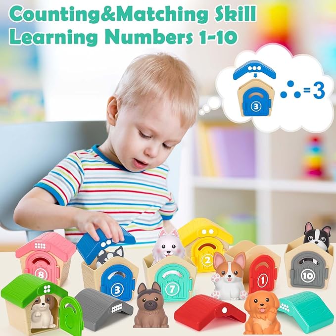 Learning Toys for Toddlers 1 2 3 Year Old Toddlers, 20Pcs Puppy Finger Puppets for Kids, Montessori Counting, Matching & Sorting Toy, Christmas Birthday Gifts for Baby Boys Girls Age 12-18 Months