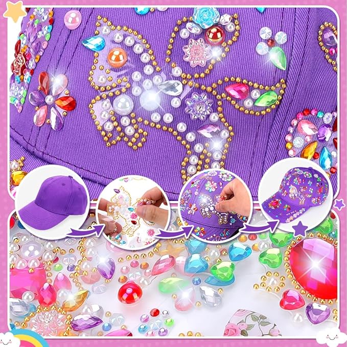 MUNDIDO Unicorn Craft Kit for Girls 5-12: Stickers, Glitter Gem Sun Hat & Baseball Cap | Birthday Gifts, Arts and Crafts Toys Gift for 6-10 Year Old Kids Girls | Crafts Gift for Boys Age 7-9 Year Old