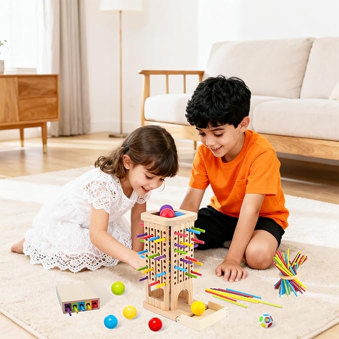 Apeso Montessori Game Wooden Board Games, 3-in-1 Colorful Sticks Dice Game Math Game Fine Motor Skills Toys for 3 4 5 6 Years Old, Educational Learning Gifts for Kids Family Travel Games