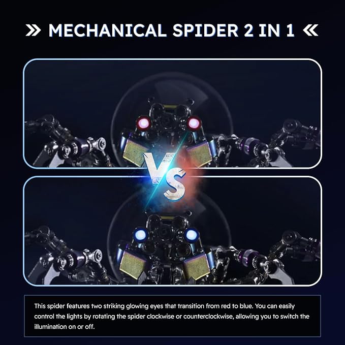 Cyberpunk Metal Spider 3D Puzzle, DIY Sci-Fi Model with Color-Changing Eyes & Interactive Plasma Ball & Home Decor for Teens & Adults (14+), 650 Pieces, 1 Count