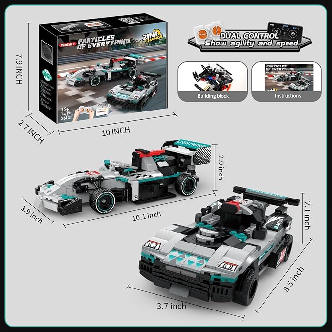 STEM Building Toys for Kids,2 in 1 Remote Control Racing Car Building Set,DIY Engineering Construction Toy,Adult Collectible Model Car Set to Build,Birthday Gift for Boys Girls Ages 8-14+