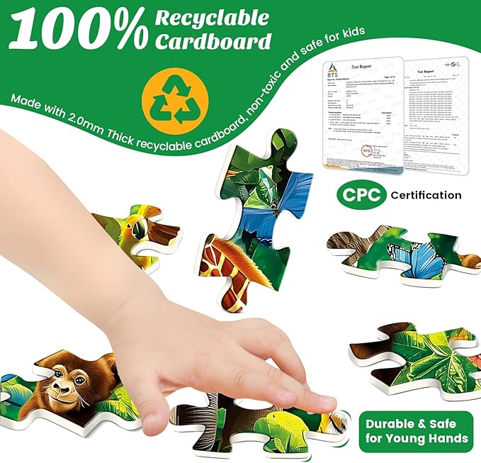 3-Pack 100 Piece Puzzles for Kids,Dogs Rabbits Animals Puzzle for Kids Age 4-6 6-8 8-10,Unique Large Piece Jigsaw Puzzle,Recycled Paper,Bright & Colorful Educational Puzzle,Great Gift for Boys Girls