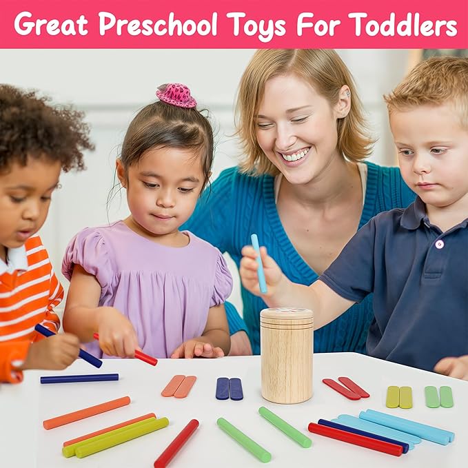 Wooden Sorting Toys Montessori Color & Shape Sorter Class Activity Toddlers Fine Motor Game for Colors and Shapes Recognition, Birthday New Year Valentine's Gifts for 2-5 Year Old Boys and Girls