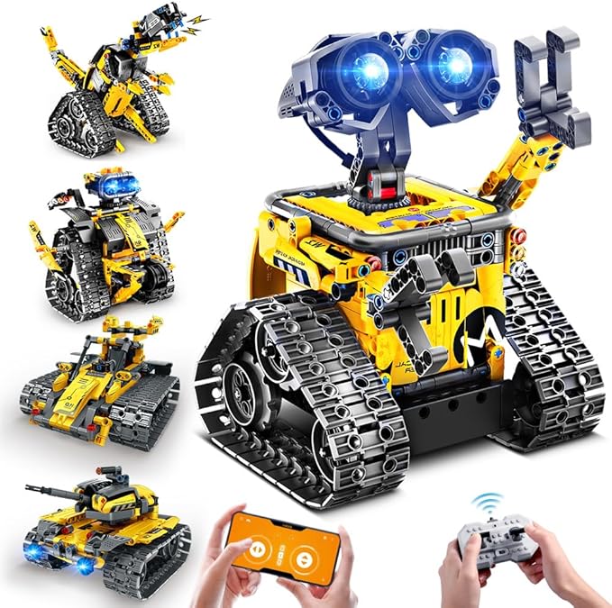 Robot Toys for Kids Building Set, 520 PCS App & Remote Control Robotics Kit, 5-in-1 RC Wall Robot Engineer Dinosaur Building Block Toy Gift for Kids 6 7 8 9 10 11 12+ Years Old Boys Girls