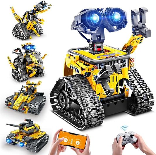 Robot Toys for Kids Building Set, 520 PCS App & Remote Control Robotics Kit, 5-in-1 RC Wall Robot Engineer Dinosaur Building Block Toy Gift for Kids 6 7 8 9 10 11 12+ Years Old Boys Girls