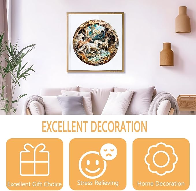 Wooden Puzzles for Adults, 3D Visual Effects Running Horses Wooden Jigsaw Puzzles for Adult, Wood Puzzles Adult, Cool Puzzles, Unique Gift Idea, Wall Art Canvas Puzzle (M-11.4 * 11.4in -200 Pcs)