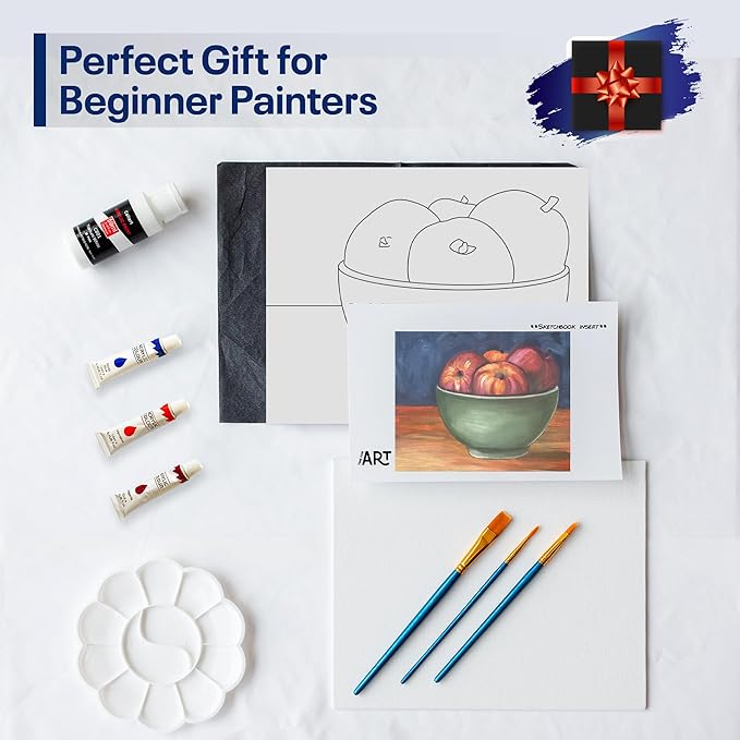 Painting4Real DIY Painting Class Kit for Adults with Video Tutorials: Learn to Paint Apple Bowl – How to Paint with Acrylics – Painting & Art Supplies – 9 Piece Acrylic Paint Set