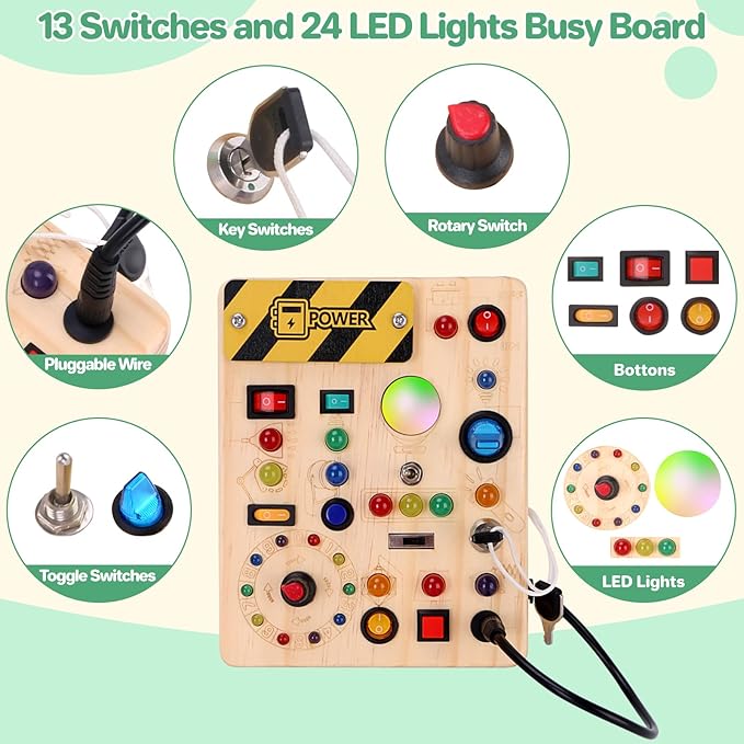 Montessori Toy for 1-3 Year Old Busy Board, Wooden Educational Learning Toy for Kids with Sensory Autism, Toddlers Toy for Boy Girl Gifts (Medium)