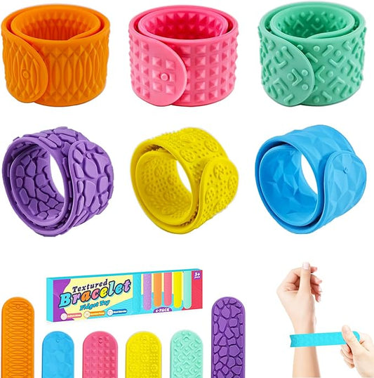 6 PCs Fidget Toys Slap Bracelets,Sensory Toys for Kids with Autism,Textured Silicone Anxiety Relief Items for Adults,Calm Down Classroom Toys,Wearable Stress Fidgets for Adults Office Desk