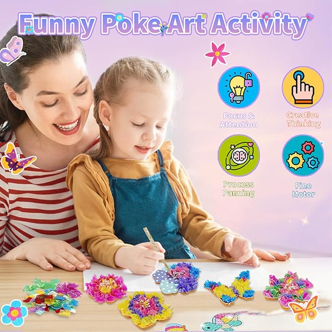 Britik Arts and Crafts for Kids Ages 8-12: Poke in Fun Art Kits for Girls, Poke Art Flower Bouquet Craft Kit, Fabric Arts for Kids DIY Flower Bouquet Kit Birthday Gift for Girls 8 9 10 11 12, Orange