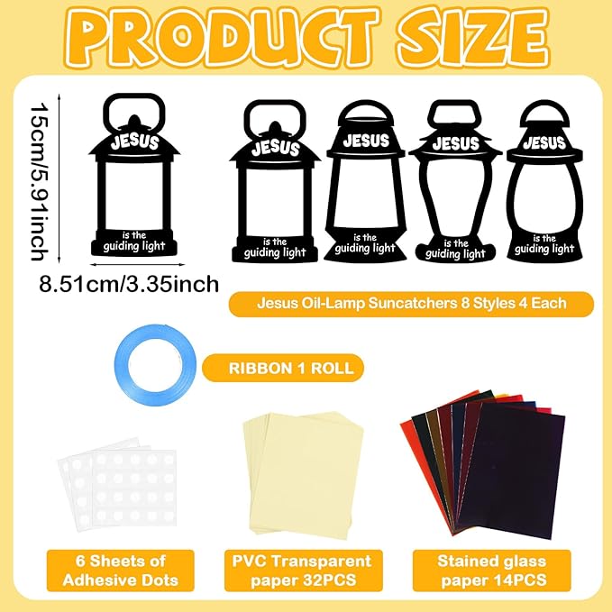 32 Sets Jesus is the Guiding Light Suncatchers Craft Kit DIY Window Stained Glass Effect Religious VBS Paper Craft Home School Classroom Decoration Kid Birthday Gift Creative Art Project Activity Game
