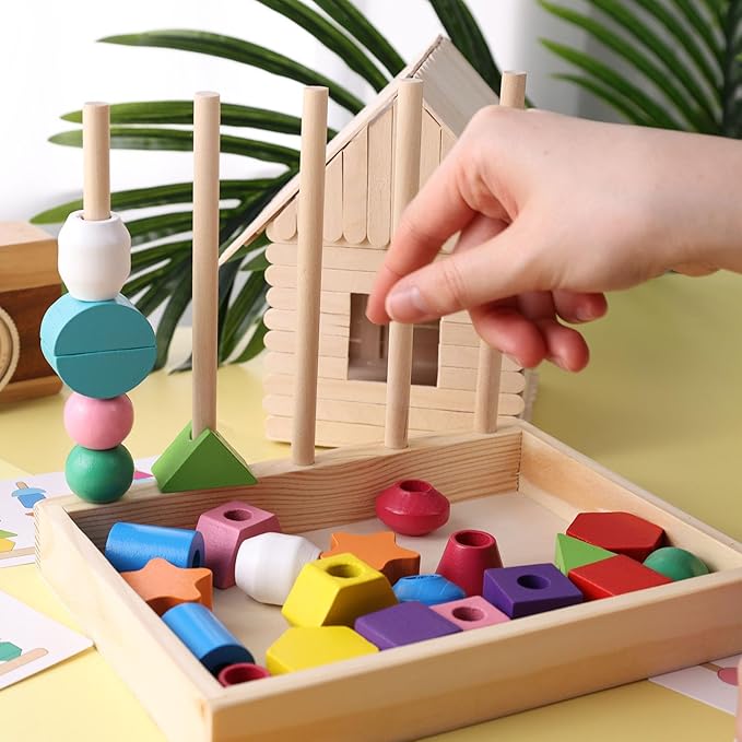 LovesTown Beads Sequencing Toy Wooden Stacking Montessori Toys for Kids Coordination and Educational Preschool Learning Toy