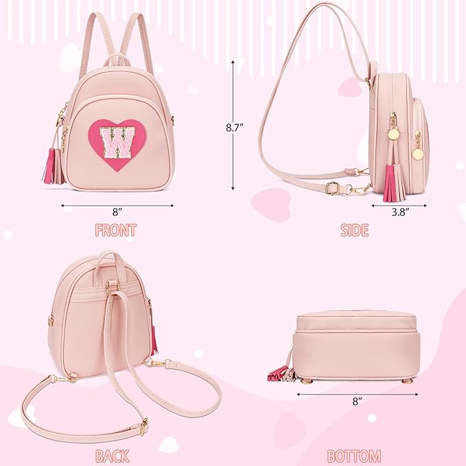 Girls Initial Mini Backpack Gifts for Kid Toddler Little Girl Teen Small Cute Heart Backpack Purse Preschool Kindergarten Bookbag，Pink-W