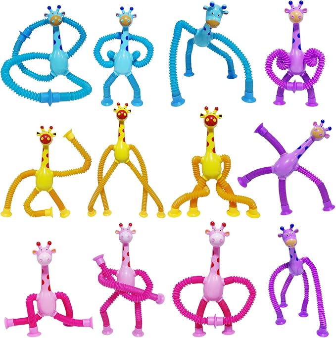 32Pcs Telescopic Suction Cup Giraffe Toys, Suction Pop Tubes Giraffe Sensory Toys, Pop Fidget Toys for Toddler Travel, Easter Basket Stuffers Party Favor Birthday for Kids Boys Girls