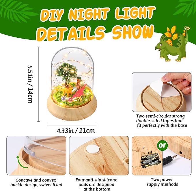 Laclun Dinosaur Night Light(USB Upgrade Version),Build Your Own Dinosaur Toys for Kids,DIY Fairy Art and Crafts, Craft Kit-The Ideal Birthday Christmas Gifts for Kids 4-10 with Greeting Card