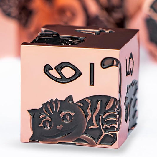 Metal DND Cat Dice 7PCS Polyhedral RPG Dice Set with Gift Case for Dungeons Dragons Role Playing Game, D and D Dice D6 D8 D10 D12 D20 D% (Copper Black)