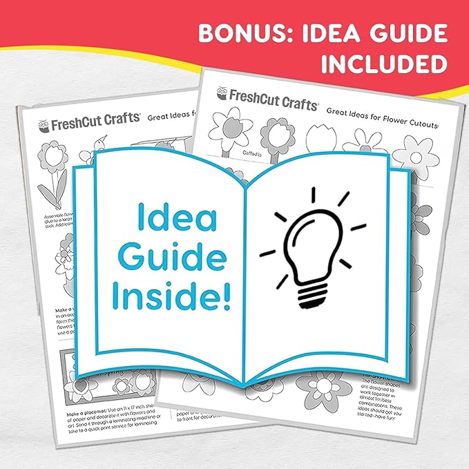 FreshCut Crafts: 280 Pieces of DIY Flower Cutouts with IDEA Guide - 2-Sided Punch Out Tulips, Daisies, Daffodils, Flowers Ideal for Spring Craft Projects, and Mother's Day DIY Gift Craft