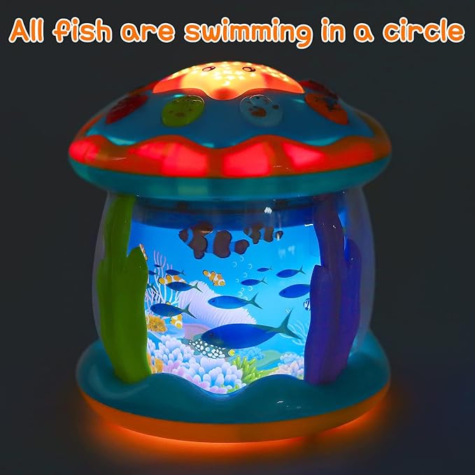 Tsomtto Baby Toys 6 to 12 Months Musical Light Up Tummy Time Toy Ocean Rotating Projector for Infant 3-6 7 8 9 12-18 Month Baby Aquarium Learning Crawling Birthday Gifts for 1 2 3 Year Old Boys Girls