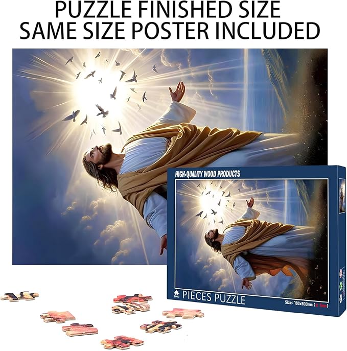 Challenge 1000 Pieces, Jesus, Wooden Puzzles for Adults, Family Fun, Relaxation and Decorating and Gift Giving. Premium Quality Puzzle Size: 29.5x19.7 in and 1:1 Original Picture Poster