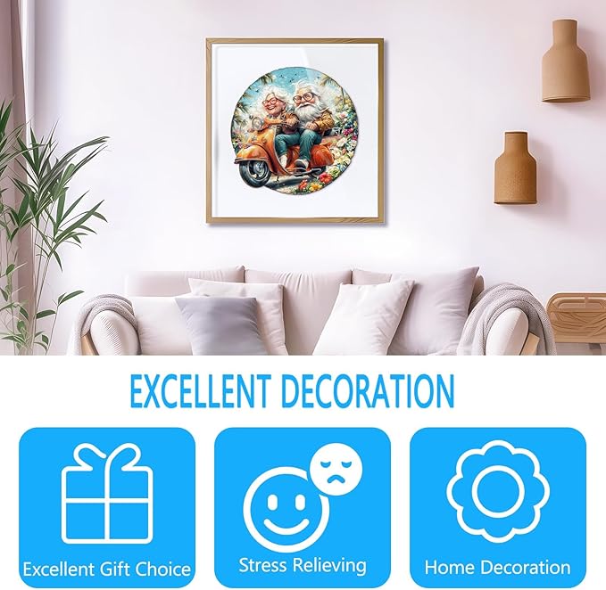 Wooden Puzzles for Adults, Motorcycle Granny Wooden Jigsaw Puzzle for Adults, Cool Wood Puzzles Adult, Unique Shape Puzzle for Seniors, Fun Gifts for Family & Couples (L-13.4 * 13.4in -270 Pieces)