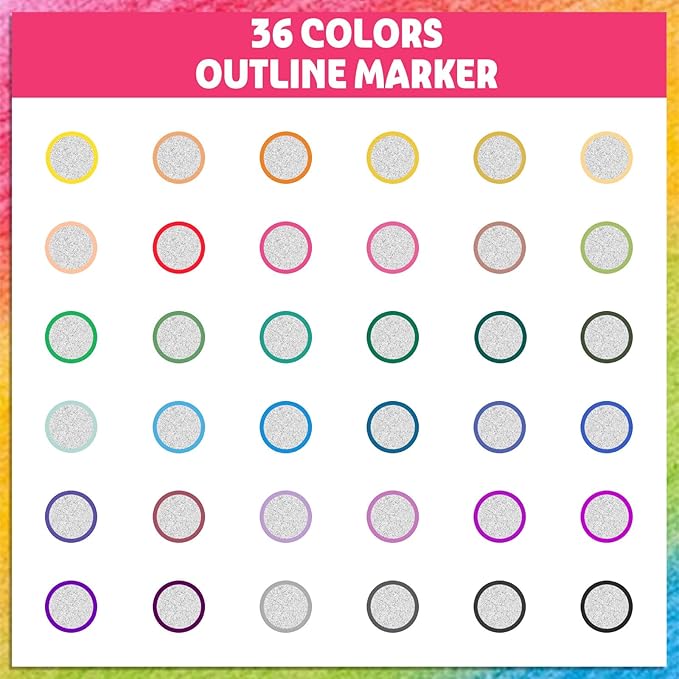 Teen Girl Gifts Trendy Stuff, 36 Shimmer Markers Outline Glitter Pens, Arts Crafts Kids Ages 8-12, Art Supplies for Kids 9-12, 8 Year Old Girl Birthday Gifts for 10 Year Old Girls