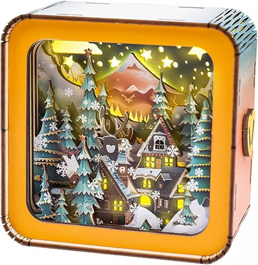 3D Puzzle Nightlight-DIY LED Light Wooden Puzzle-Art Lamp and Craft Kits for Kids and Adults-Birthday Gifts Toys-Home Desk Decor Family Game (Christmas Eve)