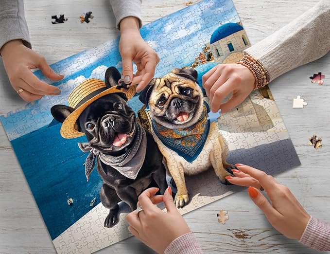 500 Piece Jigsaw Puzzles for Adults and Teens and Kids Family Time Toys Dogs in Santorini Island (Vacation)
