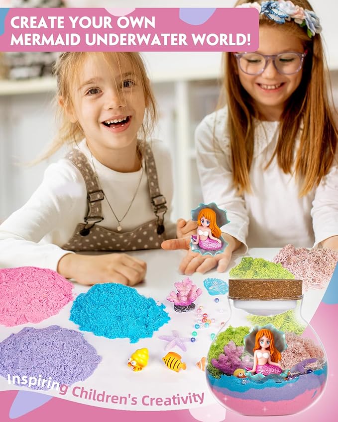 Light-Up Mermaid Terrarium Kit for Girls, DIY Arts & Crafts Gift for Girls Ages 4-6 7 8-12 Year Old, LED Night Light with Remote, Best Mermaid Birthday Decoration Toys Back to School Gifts for Kid