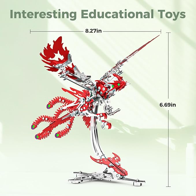 Epic Legend Metal 3D Puzzle for Adults -Rising Phoenix Rise from The Ashes: The Eternal Phoenix Metal Puzzle I Inspired by The Spirit of rebuilding of Arizona(Red)