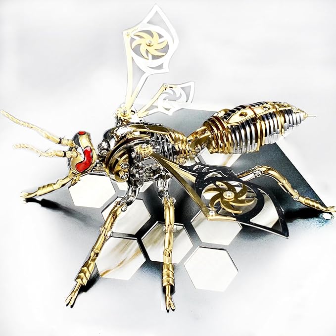 3D Metal Wasp Puzzles for Adults Model Kits Mechanical Puzzle Building Blocks, Difficult DIY for Assembly Gifts for Men (Metal Wasp-Silver Golden)