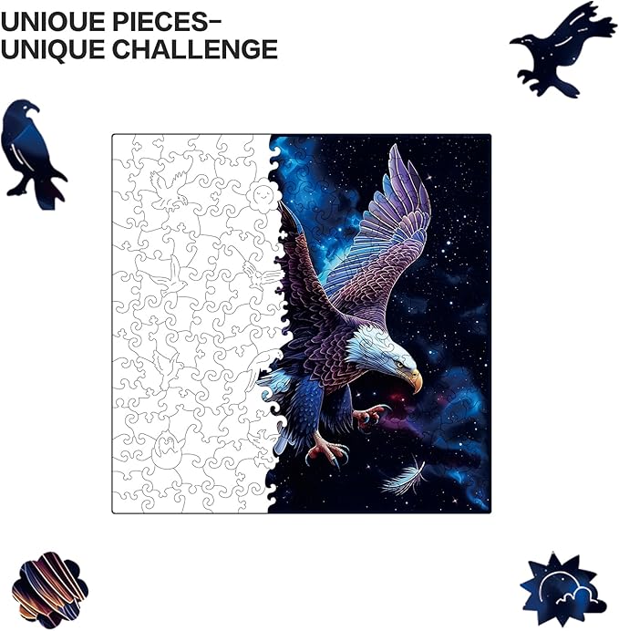 Wooden Puzzle for Adults,Magical Eagle Jigsaw Puzzles(11 * 11inch-200 Piece),Beautiful Wooden Puzzle with Box Birthday Gifts for Adults Family Game