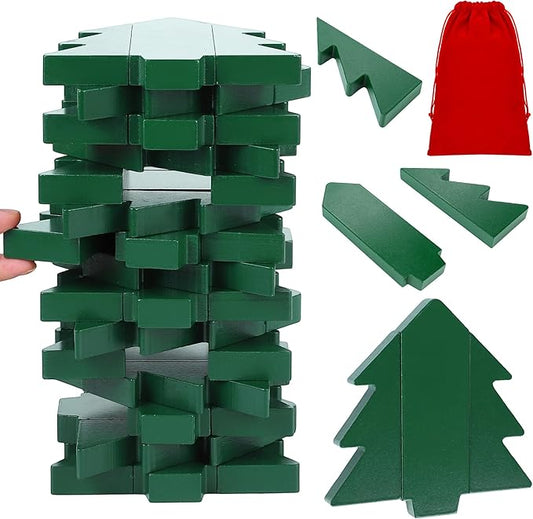 Christmas Wooden Blocks Stacking Game 45 Pieces Christmas Tree Block Stacking Board Games Tower and Balance Game for Xmas Indoor Outdoor Family Gathering Party