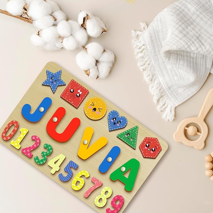 Custom Name Puzzles for Toddlers 1-3 - Name Puzzle for Kids, Personalized Wooden Animal Puzzle, Baby Gifts, Baby Shower, Christmas, Newbaby Gift, Gifts for 1 2 3 Years Old (Animal-Geometry-03)