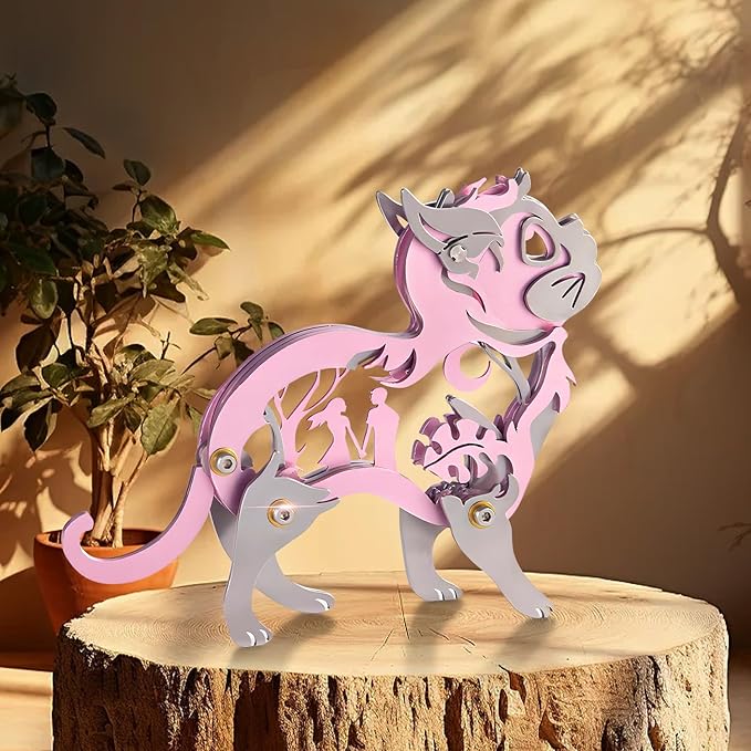 3D Metal Puzzles for Adults, Mechanical Metal Model Kits for Adults, Dream Cat Steel 3D Puzzle Stainless Steel Ornaments for Men Women Art Craft Gifts Toys(Pink).