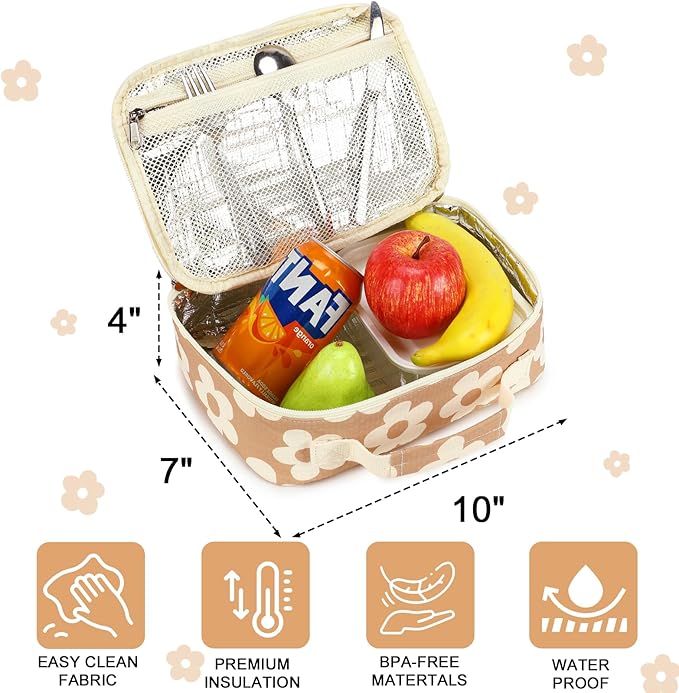LEDAOU Kids School Backpack with Lunch Box for Boy Girl Toddler BookBag School Bag Preschool Kindergarten Backpack (Flower Brown)