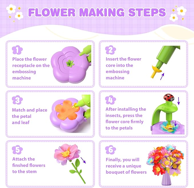 Fabric Flower Bouquets Toys with Music and Light, DIY Arts and Craft Kits Toy for Kids Ages 4-8, Preschool Educational Toys, Christmas Birthday Gifts for 4 5 6 7 8 Year Old Gril