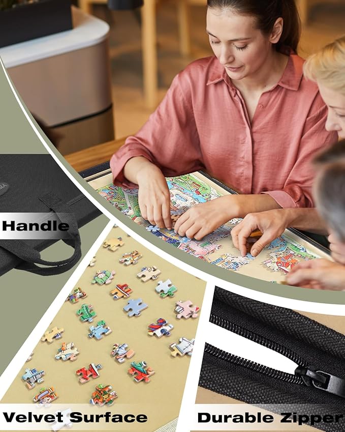 1000 Piece Portable Jigsaw Puzzle Board with Cover for Adults, Puzzle Case for Storage, 33.3'' x 23.6''Puzzle Mat with Sorting Trays, Non-Slip Surface