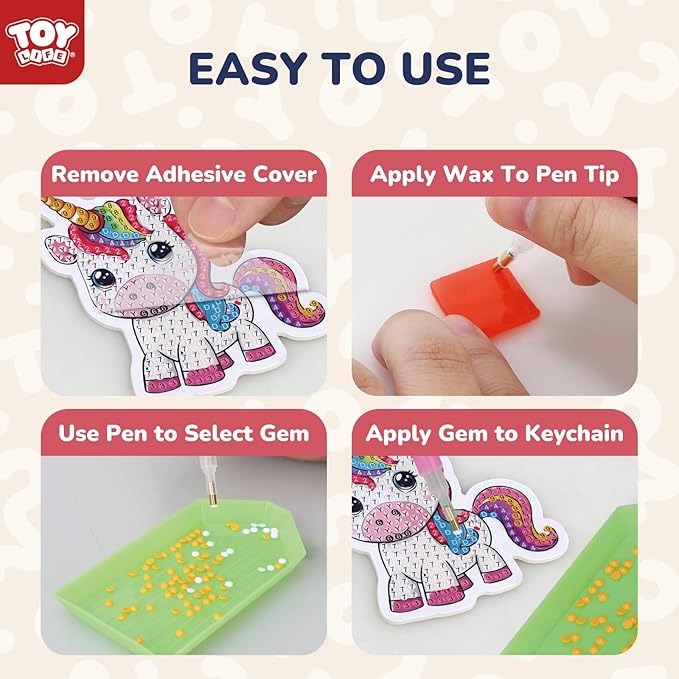 TOY Life Diamond Art Kits for Kids, 9PCS DIY Unicorn Diamond Painting Kits Keychains for Girls, Diamond Dots Gem Art for Kids 4-8 8-12