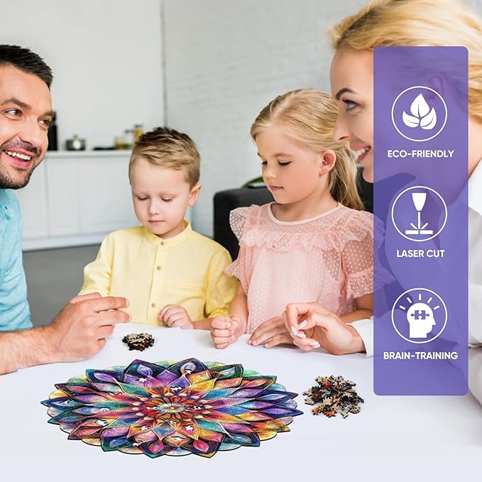 Ruikiyart Wooden Puzzles for Adults, 5MM 500 Pieces Crystal Flower Wooden Jigsaw Puzzles, Mandala Puzzle Unique Shaped for Adults and Kids on Thanksgiving,Christmas Family Puzzle Games (16.6"*16.9")