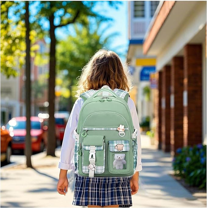 Girls Backpack，Cute School Backpack for Girls Kids Teens，Kawaii Bookbag for Primary Elementary，Green