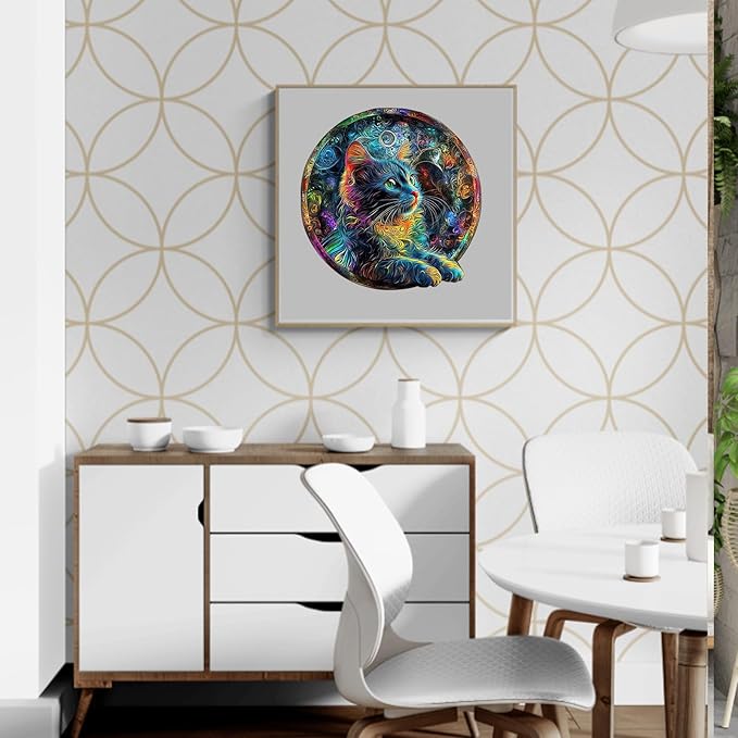 KAAYEE Wooden Puzzles for Adults, 3D Visual Colorful Cat Wooden Jigsaw Puzzle Unique Shape Wood Puzzle Adult, 3D Effect Flat Puzzle Birthday Family Games (M-11.4 * 11.4 in-200pcs)