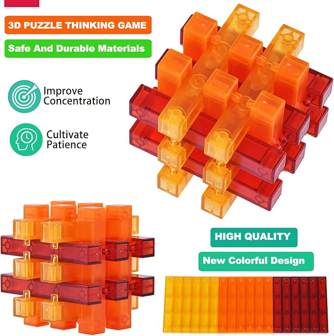 Brain Teasers Puzzle for Kids and Adults, 3D Unlock Interlock Puzzles Box, Mind Test Challenge Game, Thinking Games for Family Game Night