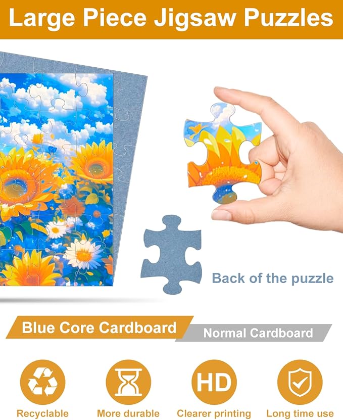 6 Pack 48 Large Piece Jigsaw Puzzles for Seniors Alzheimer Products for Elderly Dementia Activities Memory Game for Patients in Nursing Home with Storage Box