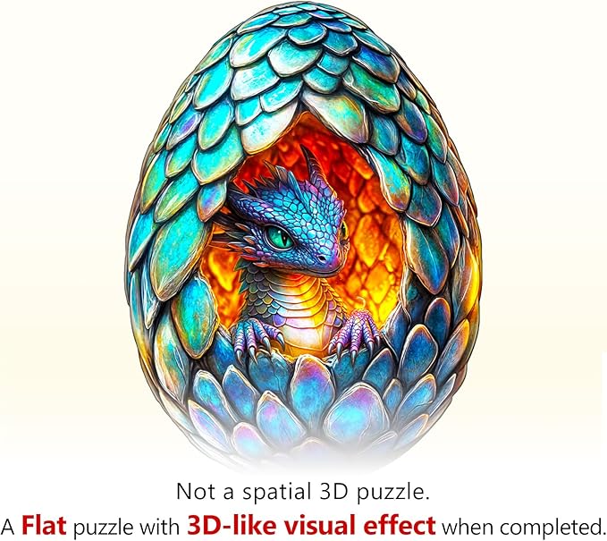 KAAYEE Wooden Puzzles for Adults, 3D Visual Effect Draconic Rebirth Dragon Wooden Jigsaw Puzzle Unique Shape Wood Puzzle Adult, Fathers Birthday Family Game (M-12.6 * 9.3in-170pcs)
