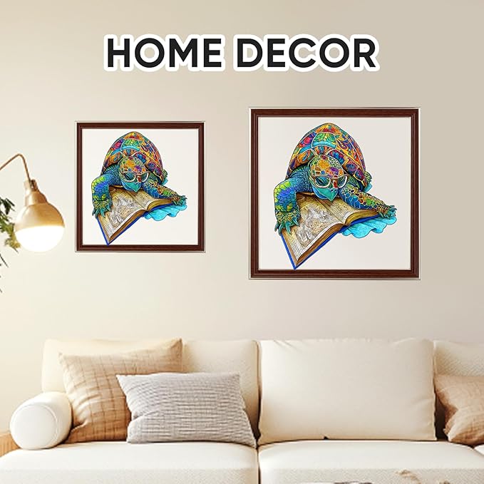 Wooden Puzzles for Adults, 207 Pieces Reading Turtle Wooden Jigsaw Puzzles, Animal Puzzle Unique Shaped Gift for Adults and Kids on Birthday, Thanksgiving, Family Puzzle Games (11''x11.2'')